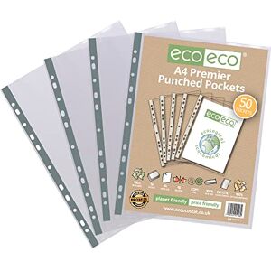 Eco108 Klarsichthüllen, DIN A4, 100% recycelt, mehrfach gelocht, transparent, 90 Mikrometer, 50 Stück Eco108 Klarsichthüllen, DIN A4, 100% recycelt, mehrfach gelocht, transparent, 90 Mikrometer, 50 Stück
