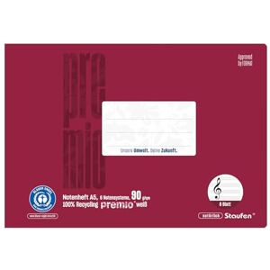 Staufen premio Notenheft 5 Musikhefte je 8 Blatt, Lin N, DIN A5 quer, 90 g/m², 6 Notensysteme Staufen premio Notenheft 5 Musikhefte je 8 Blatt, Lin N, DIN A5 quer, 90 g/m², 6 Notensysteme