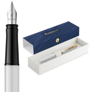 Waterman Impression Füller Mittlere Feder mit blauer Tintenpatrone Weißer Lack mit goldbeschichtetem Zierrat Geschenkbox Waterman Impression Füller Mittlere Feder mit blauer Tintenpatrone Weißer Lack mit goldbeschichtetem Zierrat Geschenkbox
