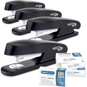 Rapesco 1756 Business Pack: 4 ECO Halbstreifenheftgerät und 4 Schachteln mit Jeweils 1000 26/6mm Heftklammern, 20 Blatt Kapazität, Schwarz Rapesco 1756 Business Pack: 4 ECO Halbstreifenheftgerät und 4 Schachteln mit Jeweils 1000 26/6mm Heftklammern, 20 Blatt Kapazität, Schwarz