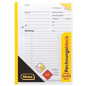 Idena 10848 Rechnungsblock, DIN A5, selbstdurchschreibend, 2 x 40 Blatt, für Kleinunternehmer Idena 10848 Rechnungsblock, DIN A5, selbstdurchschreibend, 2 x 40 Blatt, für Kleinunternehmer