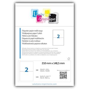 UNIVERS GRAPHIQUE 100 Bogen DIN A4 zu je 2 Etiketten (210 x 148,5 mm)= 200 bedruckbare Etiketten, permanent haftend, mattweiß. Kompatibel mit allen gängigen Drucksystemen und Softwareprogrammen Grammatur 70gr/m2 UNIVERS GRAPHIQUE 100 Bogen DIN A4 zu je 2 Etiketten (210 x 148,5 mm)= 200 bedruckbare Etiketten, permanent haftend, mattweiß. Kompatibel mit allen gängigen Drucksystemen und Softwareprogrammen Grammatur 70gr/m2
