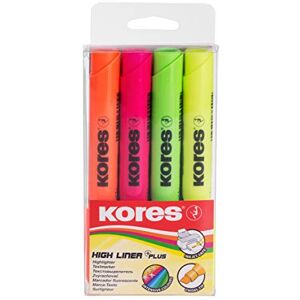 Kores High Liner Plus: Leuchtende Textmarker, Keilspitze und Wasserbasierte Tinte, Schul- und Bürobedarf, Set von 4 Sortierten Farben Kores High Liner Plus: Leuchtende Textmarker, Keilspitze und Wasserbasierte Tinte, Schul- und Bürobedarf, Set von 4 Sortierten Farben