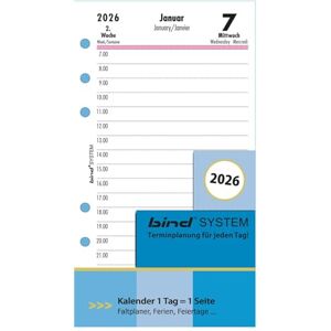BIND B260326 Kalendereinlage für Tageskalender A6, Timer Einlage für Kalender Jahr 2026, 1 Tag / 1 Seite, Terminkalender mit System, Kalendarium für Systemplaner und Standard Timeplaner BIND B260326 Kalendereinlage für Tageskalender A6, Timer Einlage für Kalender Jahr 2026, 1 Tag / 1 Seite, Terminkalender mit System, Kalendarium für Systemplaner und Standard Timeplaner