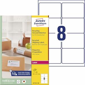 Avery LR7165-100 Recycling Etiketten (800 Versandetiketten, 99,1x67,7mm auf A4, 100% recyceltes Altpapier, bedruckbar, selbstklebend, für DIN B4/C4 Umschläge) 100 Blatt, naturweiß Avery LR7165-100 Recycling Etiketten (800 Versandetiketten, 99,1x67,7mm auf A4, 100% recyceltes Altpapier, bedruckbar, selbstklebend, für DIN B4/C4 Umschläge) 100 Blatt, naturweiß