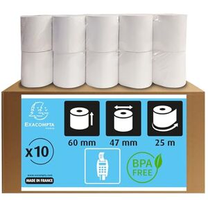 Exacompta 40902E 10er Pack Thermopapierrollen 1-lagig, Breite: 60mm, Länge 25m, Durchmesser Kern: 12mm 55g/m² Thermorolle für Kartenzahlung (EC Cash Geräte) Exacompta 40902E 10er Pack Thermopapierrollen 1-lagig, Breite: 60mm, Länge 25m, Durchmesser Kern: 12mm 55g/m² Thermorolle für Kartenzahlung (EC Cash Geräte)