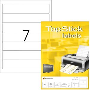 TopStick 8812 Ordnerrücken Etiketten kurz schmal, 25 Blatt, 192 x 38 mm, 7 pro A4 Bogen, 175 Stück, selbstklebend, bedruckbar, blickdicht, blanko Papier Ordneretiketten Rückenschilder Aufkleber, weiß TopStick 8812 Ordnerrücken Etiketten kurz schmal, 25 Blatt, 192 x 38 mm, 7 pro A4 Bogen, 175 Stück, selbstklebend, bedruckbar, blickdicht, blanko Papier Ordneretiketten Rückenschilder Aufkleber, weiß