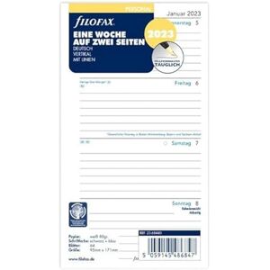 Filofax Personal 1 Woche auf 2 Seiten vertikal (deutsch)2023, White, 23-68440 Filofax Personal 1 Woche auf 2 Seiten vertikal (deutsch)2023, White, 23-68440