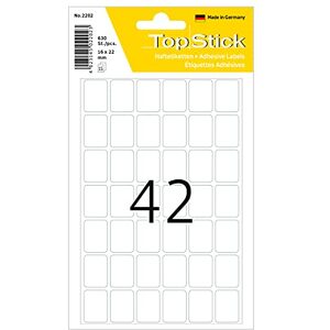 TopStick 2202 Vielzweck-Etiketten, 6300 Stück, 16 x 22 mm, 42 pro Bogen, selbstklebend, Haushaltsetiketten zum Beschriften, matt, blanko Papier Klebeetiketten Aufkleber, weiß TopStick 2202 Vielzweck-Etiketten, 6300 Stück, 16 x 22 mm, 42 pro Bogen, selbstklebend, Haushaltsetiketten zum Beschriften, matt, blanko Papier Klebeetiketten Aufkleber, weiß