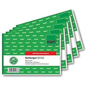 Sigel SD022 Quittungsblock A6 quer, 5 Stück, 2x40 Blatt, selbstdurchschreibend, mit 1 Durchschlag, mikroperforiert, aus nachhaltigem Papier Sigel SD022 Quittungsblock A6 quer, 5 Stück, 2x40 Blatt, selbstdurchschreibend, mit 1 Durchschlag, mikroperforiert, aus nachhaltigem Papier