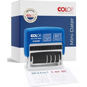 COLOP Wortband-Datumstempel mit 12 gängigen Bürotexten, S120/WD, Abdruckhöhe 4 mm, integriertes Stempelkissen blau/rot COLOP Wortband-Datumstempel mit 12 gängigen Bürotexten, S120/WD, Abdruckhöhe 4 mm, integriertes Stempelkissen blau/rot