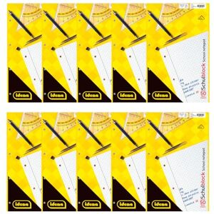 Idena 90388 Block kariert A4, 10 Stück, Schulblock mit 50 Blatt und Doppelrand, 70g/m² Papier 4-fach gelocht und kopfgeleimt Idena 90388 Block kariert A4, 10 Stück, Schulblock mit 50 Blatt und Doppelrand, 70g/m² Papier 4-fach gelocht und kopfgeleimt
