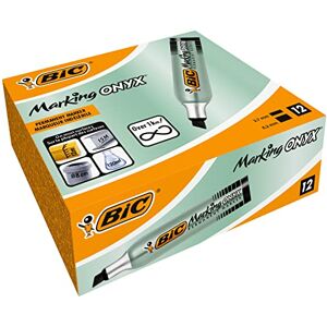 BIC Marking Onyx Permanent Marker, Wasserfester Stift, in Schwarz, 12er Pack, mit Keilspitze, Strichstärke: 2.7 mm bis 6.2 mm, schnelltrocknend BIC Marking Onyx Permanent Marker, Wasserfester Stift, in Schwarz, 12er Pack, mit Keilspitze, Strichstärke: 2.7 mm bis 6.2 mm, schnelltrocknend