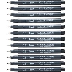 Pentel Pointliner S20P-8A, Fineliner, schwarz, wasserfest und lichtecht, 0,8 mm, 12 Stück Pentel Pointliner S20P-8A, Fineliner, schwarz, wasserfest und lichtecht, 0,8 mm, 12 Stück
