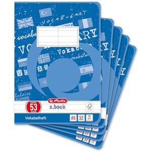Herlitz Vokabelheft A5, Lineatur 53, liniert mit Mittellinie, Schulheft mit 2 Spalten, 32 Blatt, 5 Stück Herlitz Vokabelheft A5, Lineatur 53, liniert mit Mittellinie, Schulheft mit 2 Spalten, 32 Blatt, 5 Stück