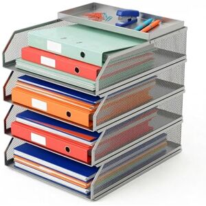 Relaxdays Briefablage, Metall, A4, 4 Fächer, HxBxT: 31 x 25 x 32 cm, Schreibtisch Organizer, Büro Ablagefächer, Silber Relaxdays Briefablage, Metall, A4, 4 Fächer, HxBxT: 31 x 25 x 32 cm, Schreibtisch Organizer, Büro Ablagefächer, Silber