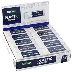 D.RECT Radiergummi, Radierer, HI-POLYMER Plastic Eraser Groß x 20 Stück Weiß 56 x 23 x 12 mm D.RECT Radiergummi, Radierer, HI-POLYMER Plastic Eraser Groß x 20 Stück Weiß 56 x 23 x 12 mm