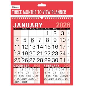 1ABOVE Wandkalender 2026 – 3 Monate zur Ansicht mit Spiralbindung, mit Feiertagen und wichtigen Daten, monatlicher Wandplaner für Zuhause, Büro, Geschäft oder Schule 1ABOVE Wandkalender 2026 – 3 Monate zur Ansicht mit Spiralbindung, mit Feiertagen und wichtigen Daten, monatlicher Wandplaner für Zuhause, Büro, Geschäft oder Schule
