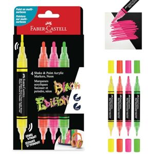 Faber-Castell 285505 Black Edition Shake & Paint Neon Acrylmarker, 4er-Set, Dualspitze 3 mm & 1 mm, wasserfest, geeignet für verschiedene Oberflächen, lebendige, langanhaltende Farben Faber-Castell 285505 Black Edition Shake & Paint Neon Acrylmarker, 4er-Set, Dualspitze 3 mm & 1 mm, wasserfest, geeignet für verschiedene Oberflächen, lebendige, langanhaltende Farben