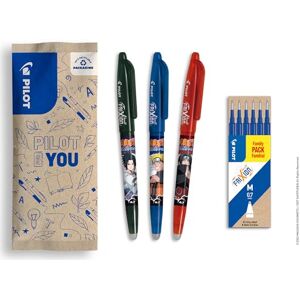 PILOT x Naruto FriXion Ball Set mit 3 Kugelschreibern, Schwarz, Blau, Rot + 1 Set mit 6 blauen Minen – radierbare Stifte – Naruto Shipudden Limited Edition – nachfüllbare Tintenroller – Blau – PILOT x Naruto FriXion Ball Set mit 3 Kugelschreibern, Schwarz, Blau, Rot + 1 Set mit 6 blauen Minen – radierbare Stifte – Naruto Shipudden Limited Edition – nachfüllbare Tintenroller – Blau –