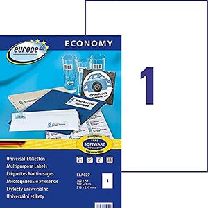 europe 100 Mehrzweck-Etiketten, selbstklebend, 210 x 197 mm, Weiß, 100 Stück europe 100 Mehrzweck-Etiketten, selbstklebend, 210 x 197 mm, Weiß, 100 Stück
