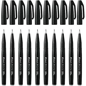 Pentel SES15C-A Brush Sign Pen Faserschreiber, pinselähnliche Spitze, 10 Stück, Schwarz Pentel SES15C-A Brush Sign Pen Faserschreiber, pinselähnliche Spitze, 10 Stück, Schwarz