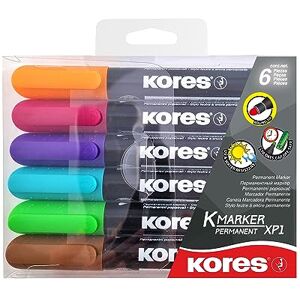 Kores K-Marker XP1: Farbige Permanent Marker Stifte, Rundspitze mit wasserfester und geruchsarmer Tinte, für alle Oberflächen, Einzelpackung mit 6 farbigen Stiften Kores K-Marker XP1: Farbige Permanent Marker Stifte, Rundspitze mit wasserfester und geruchsarmer Tinte, für alle Oberflächen, Einzelpackung mit 6 farbigen Stiften