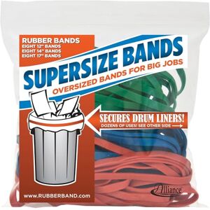 Alliance Rubber 08997 Supersize-Bänder, sortiert, groß, strapazierfähig, Latex-Gummibänder, 24 Stück (1 Stück), enthält 8 Bänder jeder Größe (30,5 cm, 35,6 cm, 43,2 cm) in wiederverschließbarem Beutel Alliance Rubber 08997 Supersize-Bänder, sortiert, groß, strapazierfähig, Latex-Gummibänder, 24 Stück (1 Stück), enthält 8 Bänder jeder Größe (30,5 cm, 35,6 cm, 43,2 cm) in wiederverschließbarem Beutel