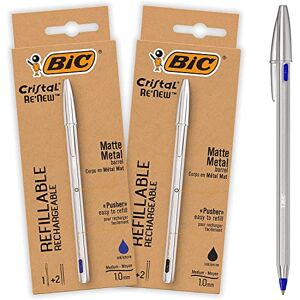 BIC Kugelschreiber Cristal Re'New Metall, 2 hochwertige, nachfüllbare Stifte, nachhaltig, in Blau und Schwarz mit je 2 Ersatzminen, Ideal für das Büro und Home Office BIC Kugelschreiber Cristal Re'New Metall, 2 hochwertige, nachfüllbare Stifte, nachhaltig, in Blau und Schwarz mit je 2 Ersatzminen, Ideal für das Büro und Home Office