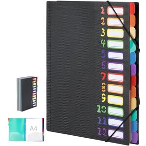 Euqvunn 12-Fach Dokumentenmappe A4, 180° Lay-Flat Open Mappe mit Fächern, Ordnungsmappe mit Gummiband, Schwarz A4 Sortiermappe mit Regenbogen-Etiketten, Ideal für Büro und Schule Euqvunn 12-Fach Dokumentenmappe A4, 180° Lay-Flat Open Mappe mit Fächern, Ordnungsmappe mit Gummiband, Schwarz A4 Sortiermappe mit Regenbogen-Etiketten, Ideal für Büro und Schule