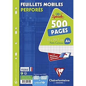 Clairefontaine 11792C Packung mit 250 Blatt Ringbucheinlagen, kariert, 90g, DIN A4, 21x29,7cm, Weiß, 1 Pack Clairefontaine 11792C Packung mit 250 Blatt Ringbucheinlagen, kariert, 90g, DIN A4, 21x29,7cm, Weiß, 1 Pack