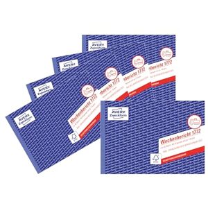 Avery 1772-5 Wochenbericht (A5 quer, selbstdurchschreibend, von Rechtsexperten geprüft, für DE/AT zur wöchentlichen Dokumentation der Arbeitsleistung, 2x40 Blatt) 5er-Pack, weiß/gelb, Blau Avery 1772-5 Wochenbericht (A5 quer, selbstdurchschreibend, von Rechtsexperten geprüft, für DE/AT zur wöchentlichen Dokumentation der Arbeitsleistung, 2x40 Blatt) 5er-Pack, weiß/gelb, Blau