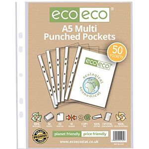 A5 100% recycelte mehrfach gelochte Klarsichthüllen, transparent, Poly-Schutzfolie, 45 Mikrometer (50 Taschen), eco132 A5 100% recycelte mehrfach gelochte Klarsichthüllen, transparent, Poly-Schutzfolie, 45 Mikrometer (50 Taschen), eco132