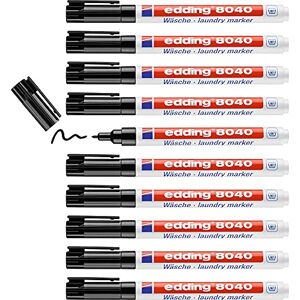 edding 8040 Wäschemarker schwarz 10 Stück Rundspitze 1 mm Textilstift waschmaschinenfest (95° C) zur Beschriftung von Kleidung Textilmarker edding 8040 Wäschemarker schwarz 10 Stück Rundspitze 1 mm Textilstift waschmaschinenfest (95° C) zur Beschriftung von Kleidung Textilmarker