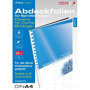 GENIE Deckblätter (DIN A4; glasklar; 150 Micron; geeignet für alle Bindegeräte), Abdeckfolien, 25 Stück transparent, 12385 GENIE Deckblätter (DIN A4; glasklar; 150 Micron; geeignet für alle Bindegeräte), Abdeckfolien, 25 Stück transparent, 12385