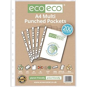 A4 100% recycelte, mehrfach gelochte Klarsichthüllen, transparent, Poly-Brieftasche, 45 Mikron, 200 Hüllen, eco129, 200 Hüllen A4 100% recycelte, mehrfach gelochte Klarsichthüllen, transparent, Poly-Brieftasche, 45 Mikron, 200 Hüllen, eco129, 200 Hüllen