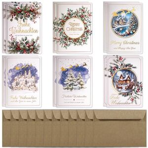 Weihnachtskarten mit Umschlägen Din A6 – 12er-Set exklusiver -Karten. 6 Designs, je 2 Karten, mit Umschlägen aus Recyclingpapier. Weihnachtskarten mit Umschlägen Din A6 – 12er-Set exklusiver -Karten. 6 Designs, je 2 Karten, mit Umschlägen aus Recyclingpapier.
