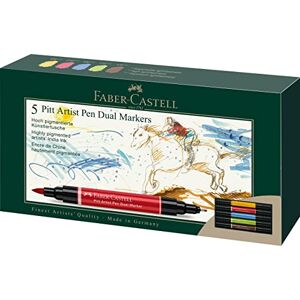 Faber-Castell 162005 Pitt Artist Pen Dual Marker Tuschestift, mit zwei Spitzen, eine Pinselspitze und eine metallgefasste Faserspitze, 5er Kartonetui Faber-Castell 162005 Pitt Artist Pen Dual Marker Tuschestift, mit zwei Spitzen, eine Pinselspitze und eine metallgefasste Faserspitze, 5er Kartonetui
