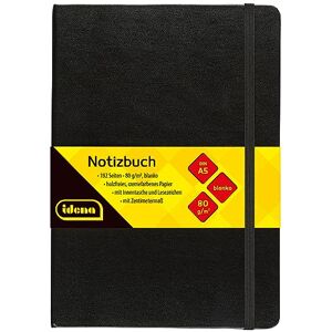 Idena 10054 Notizbuch DIN A5, blanko, Papier cremefarben, 192 Seiten, 80 g/m², Hardcover in Schwarz Idena 10054 Notizbuch DIN A5, blanko, Papier cremefarben, 192 Seiten, 80 g/m², Hardcover in Schwarz