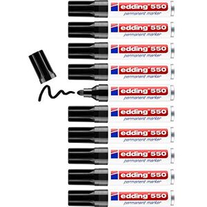 edding 550 Permanentmarker schwarz 10 Stifte Rundspitze 3-4 mm wasserfest, schnell-trocknend wischfest für Karton, Kunststoff, Holz, Metall, Glas edding 550 Permanentmarker schwarz 10 Stifte Rundspitze 3-4 mm wasserfest, schnell-trocknend wischfest für Karton, Kunststoff, Holz, Metall, Glas