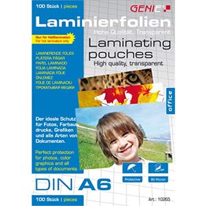 GENIE 10265 Laminierfolien (Glasklar; 80 Mikron für Formate bis zu DIN A6; geeignet für alle Heißlaminiergeräte) 100er Pack GENIE 10265 Laminierfolien (Glasklar; 80 Mikron für Formate bis zu DIN A6; geeignet für alle Heißlaminiergeräte) 100er Pack