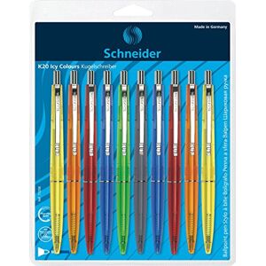 Schneider 73206 K20 Icy Colours Druckkugelschreiber (dokumentenechte Mine Strichstärke M) 10er,Blister sortiert, Schreibfarbe: Schreibfarbe: blau Schneider 73206 K20 Icy Colours Druckkugelschreiber (dokumentenechte Mine Strichstärke M) 10er,Blister sortiert, Schreibfarbe: Schreibfarbe: blau