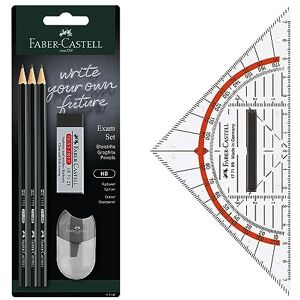 Faber-Castell 205067 Bleistift Exam Set mit Geodreieck 14 cm, Bleistifte HB, Radiergummi und Spitzer Faber-Castell 205067 Bleistift Exam Set mit Geodreieck 14 cm, Bleistifte HB, Radiergummi und Spitzer