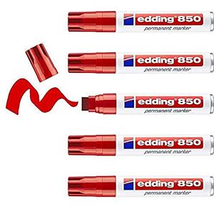 edding 850 Permanentmarker rot 5 Stifte Keil-Spitze 5-15 mm für breite Markierungen wasserfest, schnell-trocknend, wischfest für Karton, Kunststoff, Holz, Metall, Glas edding 850 Permanentmarker rot 5 Stifte Keil-Spitze 5-15 mm für breite Markierungen wasserfest, schnell-trocknend, wischfest für Karton, Kunststoff, Holz, Metall, Glas