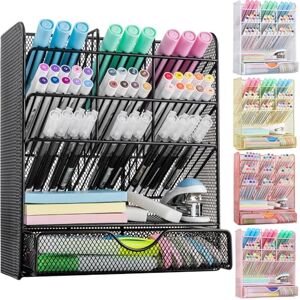 Spacrea Stiftehalter aus Metall, Stifthalter für Schreibtisch, Schreibtisch-Organizer mit Schublade für Schule, Zuhause, Kunstbedarf (schwarz) Spacrea Stiftehalter aus Metall, Stifthalter für Schreibtisch, Schreibtisch-Organizer mit Schublade für Schule, Zuhause, Kunstbedarf (schwarz)