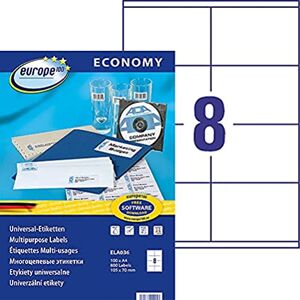 europe 100 Selbstklebende Etiketten, weiß, personalisierbar, 105 x 70 mm, 800 Stück – Laser-, Tintenstrahl- und Kopierdrucker europe 100 Selbstklebende Etiketten, weiß, personalisierbar, 105 x 70 mm, 800 Stück – Laser-, Tintenstrahl- und Kopierdrucker