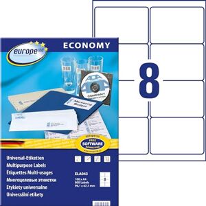 Avery Europe100 Art. ELA043 Universal Etiketten (800 Klebeetiketten, 99,1x67,7mm auf A4, Papier matt, individuell bedruckbare Versandetiketten, selbstklebende Versandaufkleber) 100 Blatt, weiß Avery Europe100 Art. ELA043 Universal Etiketten (800 Klebeetiketten, 99,1x67,7mm auf A4, Papier matt, individuell bedruckbare Versandetiketten, selbstklebende Versandaufkleber) 100 Blatt, weiß