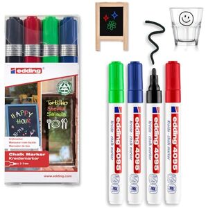 edding 4095 Kreidemarker Set schwarz, rot, blau, grün 4 Kreidestifte Rundspitze 2-3 mm Kreidestift für Tafel abwischbar für Fenster, Glas, Spiegel Tafelstift mit deckenden Farben edding 4095 Kreidemarker Set schwarz, rot, blau, grün 4 Kreidestifte Rundspitze 2-3 mm Kreidestift für Tafel abwischbar für Fenster, Glas, Spiegel Tafelstift mit deckenden Farben