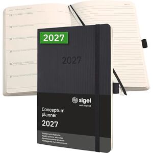Sigel C2724 Terminplaner Wochennotiz-Kalender 2027, ca. A5, schwarz, Softcover, 192 Seiten, Gummiband, Stiftschlaufe, Archivtasche, aus nachhaltigem Papier, Kalenderbuch Conceptum Sigel C2724 Terminplaner Wochennotiz-Kalender 2027, ca. A5, schwarz, Softcover, 192 Seiten, Gummiband, Stiftschlaufe, Archivtasche, aus nachhaltigem Papier, Kalenderbuch Conceptum