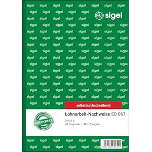 Sigel SD067 Lohnarbeits-Nachweis A5, 3x40 Blatt, selbstdurchschreibend, mikroperforiert, mit Abheftlochung, aus nachhaltigem Papier Sigel SD067 Lohnarbeits-Nachweis A5, 3x40 Blatt, selbstdurchschreibend, mikroperforiert, mit Abheftlochung, aus nachhaltigem Papier